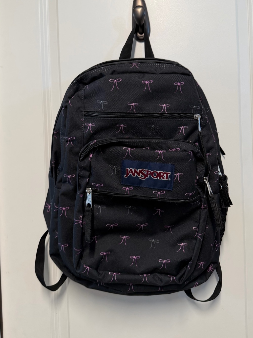 JanSport Big Student Black Pink Bow Print Backpack School College Bag